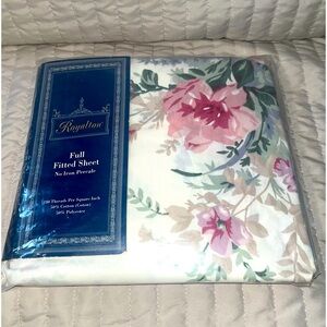 VTG Royalton FULL fitted sheet Charlotte  Pink floral 50/50 Cottage core USA NWT